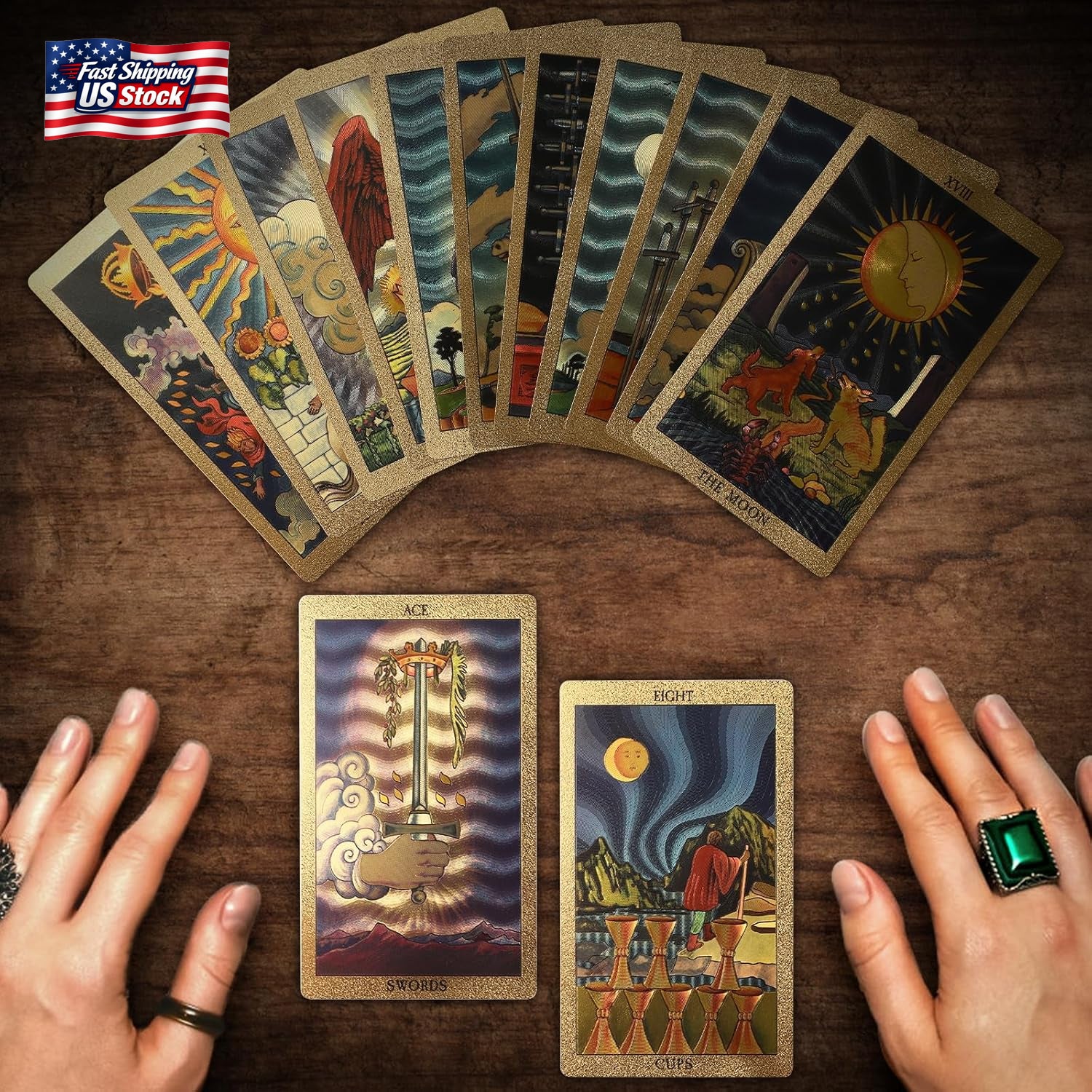 78PCS Gold Foil Tarot Cards Rider Waite Tarot Deck with Guide Book & Storage Box