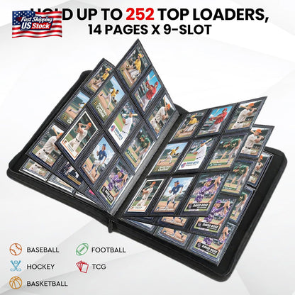 9 Pocket Top Loader Card Binder with Sleeves Holds 252 Top Loaders Storage, Trad