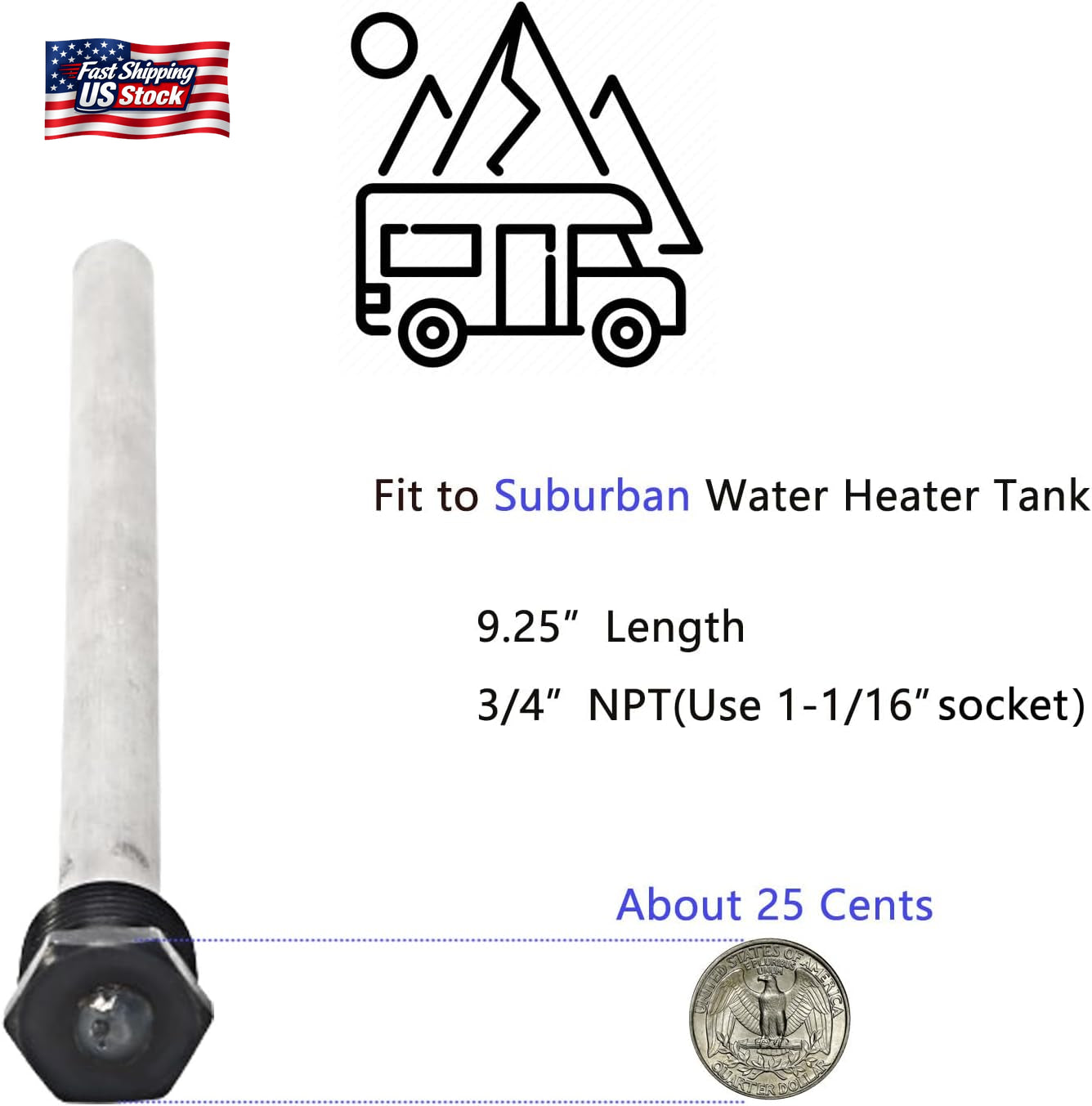 2 Pack RV Water Heater Anode Rods, Anode Rod for RV Hot Water Heaters,Replacemen