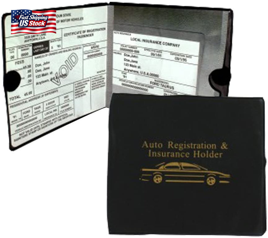 Set of 4 Auto Car Registration Insurance Holder Wallet - Document Id Black Case