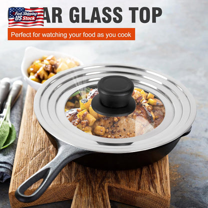 Universal Lid for Pots and Pans Skillets, Stainless Steel Pan Cover Fits 6-7-8 I