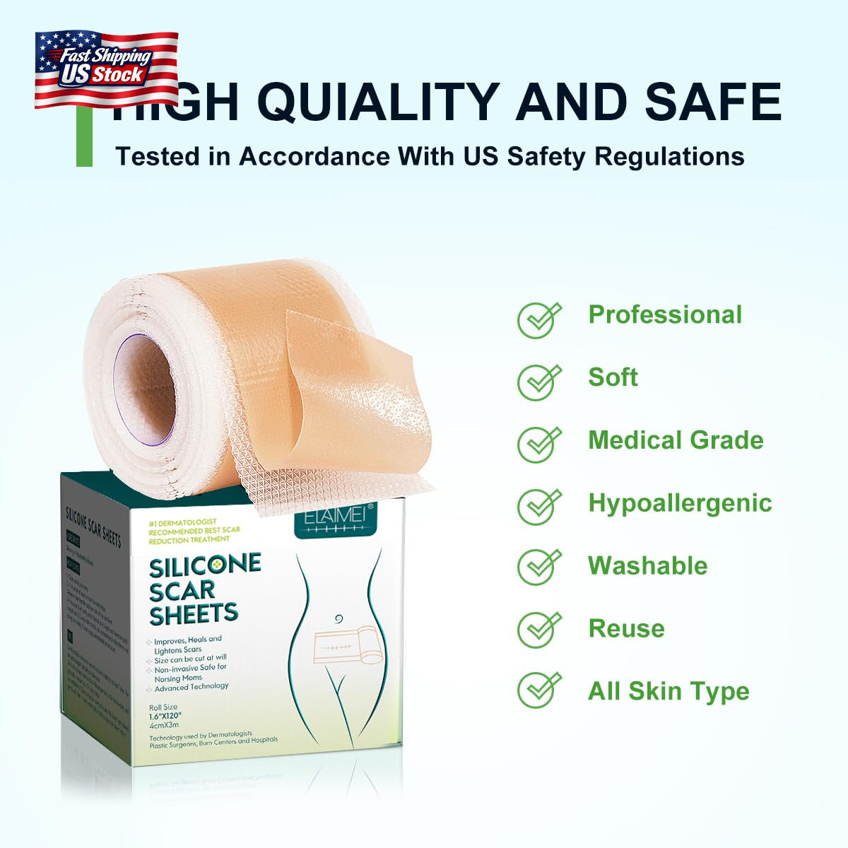 Silicone Scar Sheets (1.6” X 120” Roll-3M), Silicone Scar Tape Roll, Scar Silico