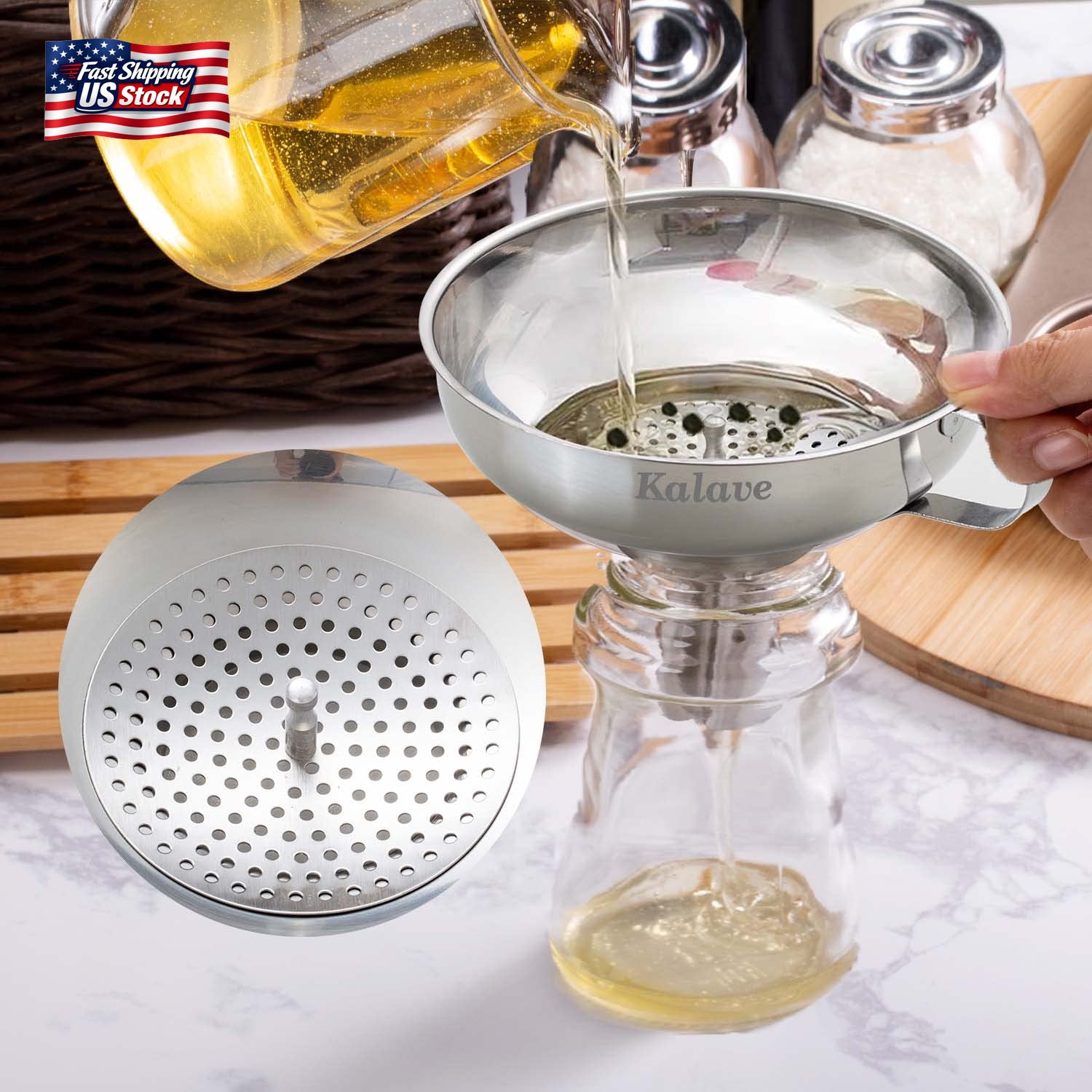 Kalave Canning Funnel, Food Grade Stainless Steel Canning Funnels with Strainer,