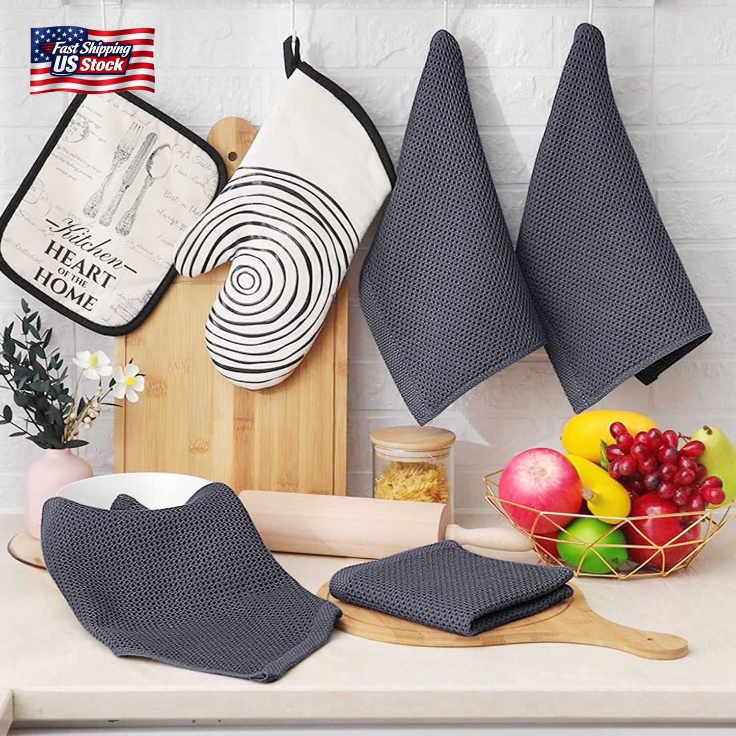 100% Cotton Waffle Weave Dish Cloths Set Kitchen Towels Absorbent Quick Dry Clea