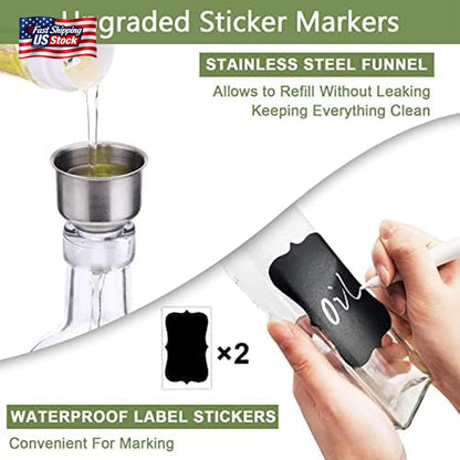2 Pack Glass Olive Oil Dispenser Bottles Vinegar Cruet Set Pour Spout Kitchen