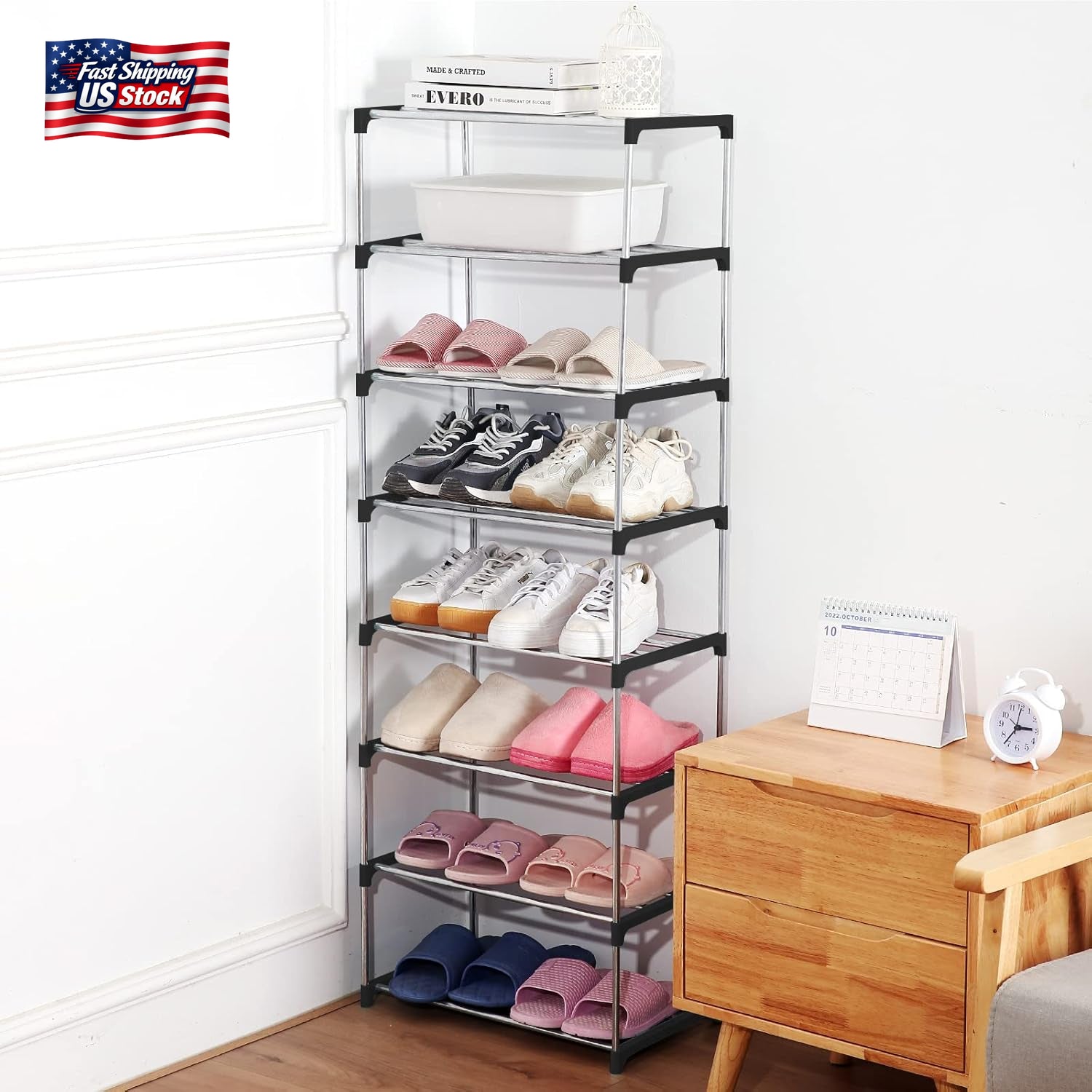Small Shoe Rack, Narrow Stackable Shoe Shelf Organizer for Entryway, Doorway And