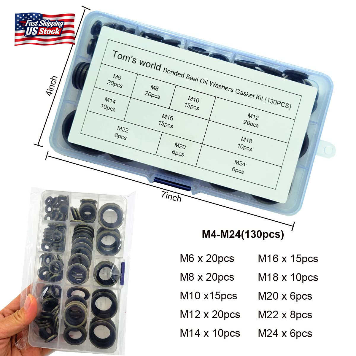 130PCS Bonded Seal Washer Kit Hydraulic Oil Drain Plug Gasket Assortment Set
