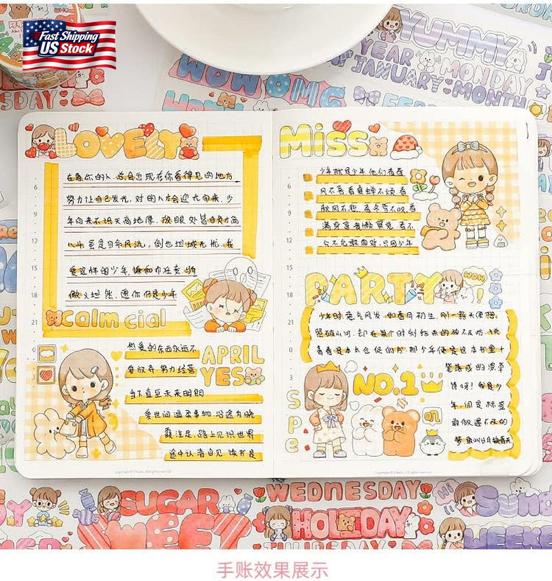 Kawaii Cute Washi Tape Set, Japanese Decorative Masking Tapes Stickers for Journ