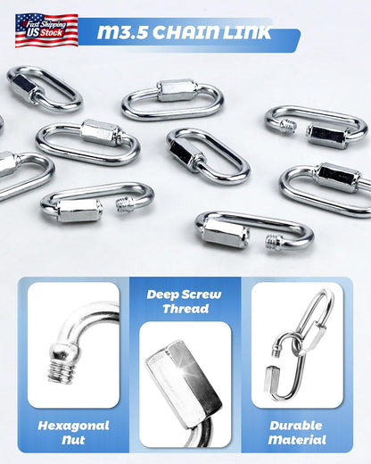 20 Pack Alloy M3.5 Chain Link, 1/8 Inch D Shape Locking Quick Chain Repair Links