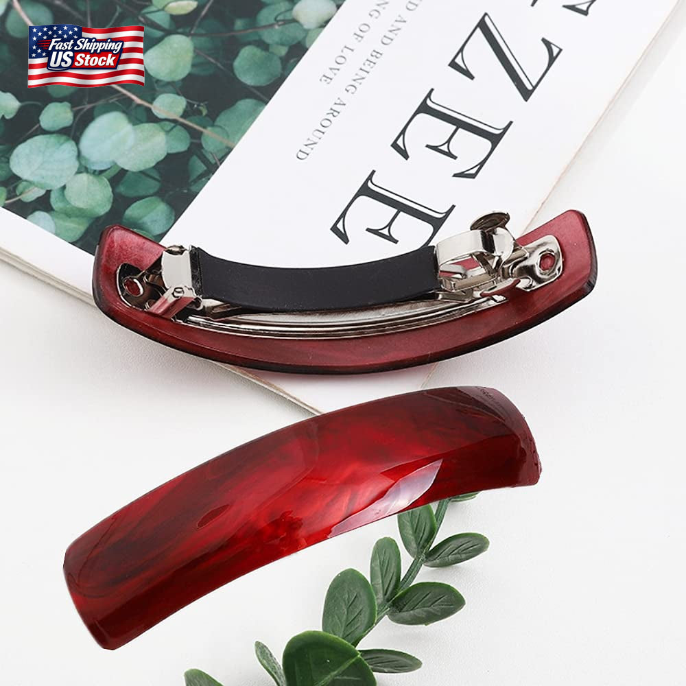 Retro Acrylic Hair Clips Set - 6 Large Pieces Automatic Barrettes and Clasps For