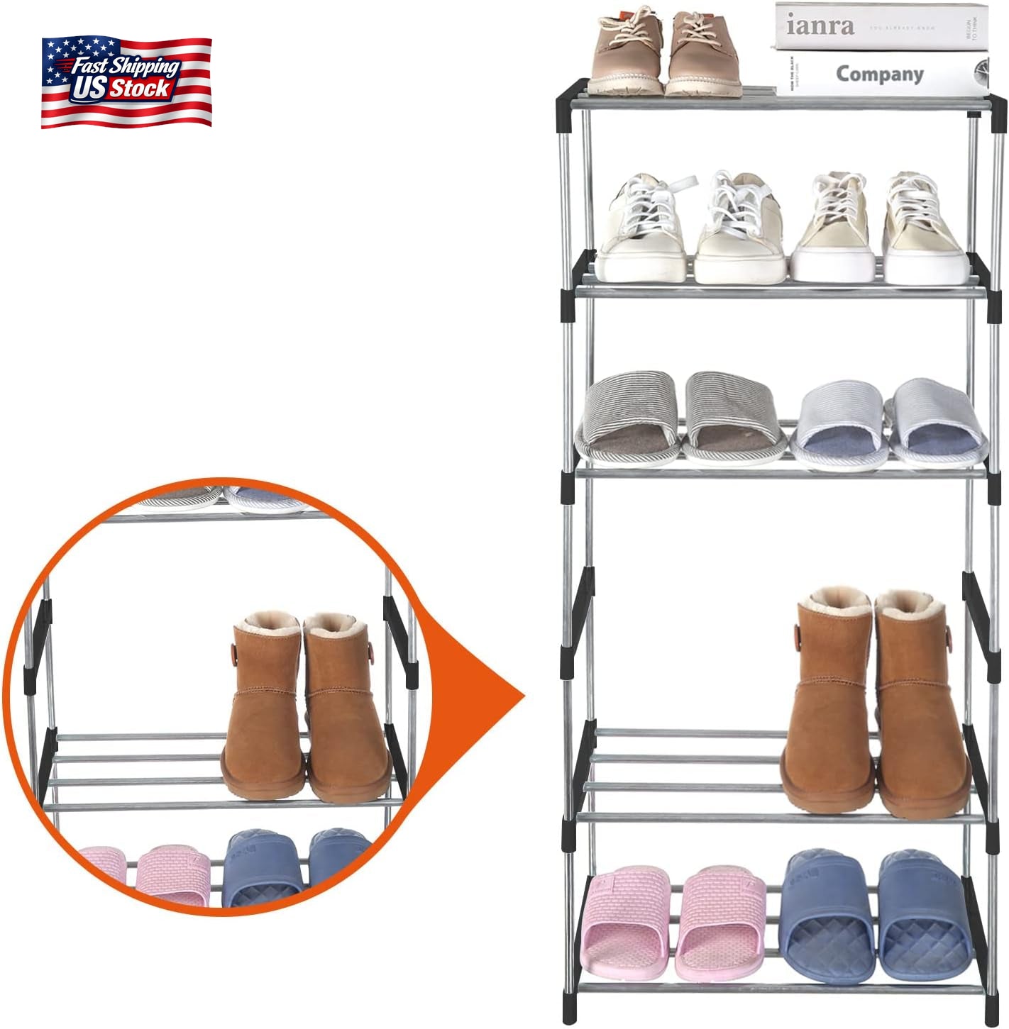 Small Shoe Rack, Narrow Stackable Shoe Shelf Organizer for Entryway, Doorway And