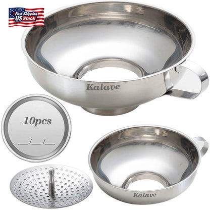 Kalave Canning Funnel, Food Grade Stainless Steel Canning Funnels with Strainer,