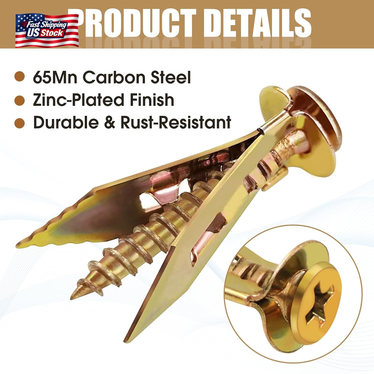 100 PCS Self Drilling Drywall Anchors with Screws – Heavy Duty Metal Expansion W