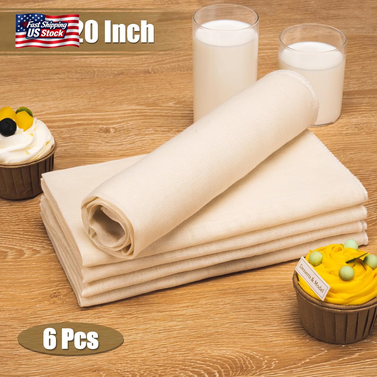6PCS Cheese Cloth 20X20 Inch Grade 100 Unbleached Cotton Straining Cloth Reusabl