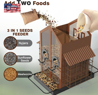 Metal Bird Feeder for Outdoors Double Suet Cage Wild Bird Feeder Squirrel Resist