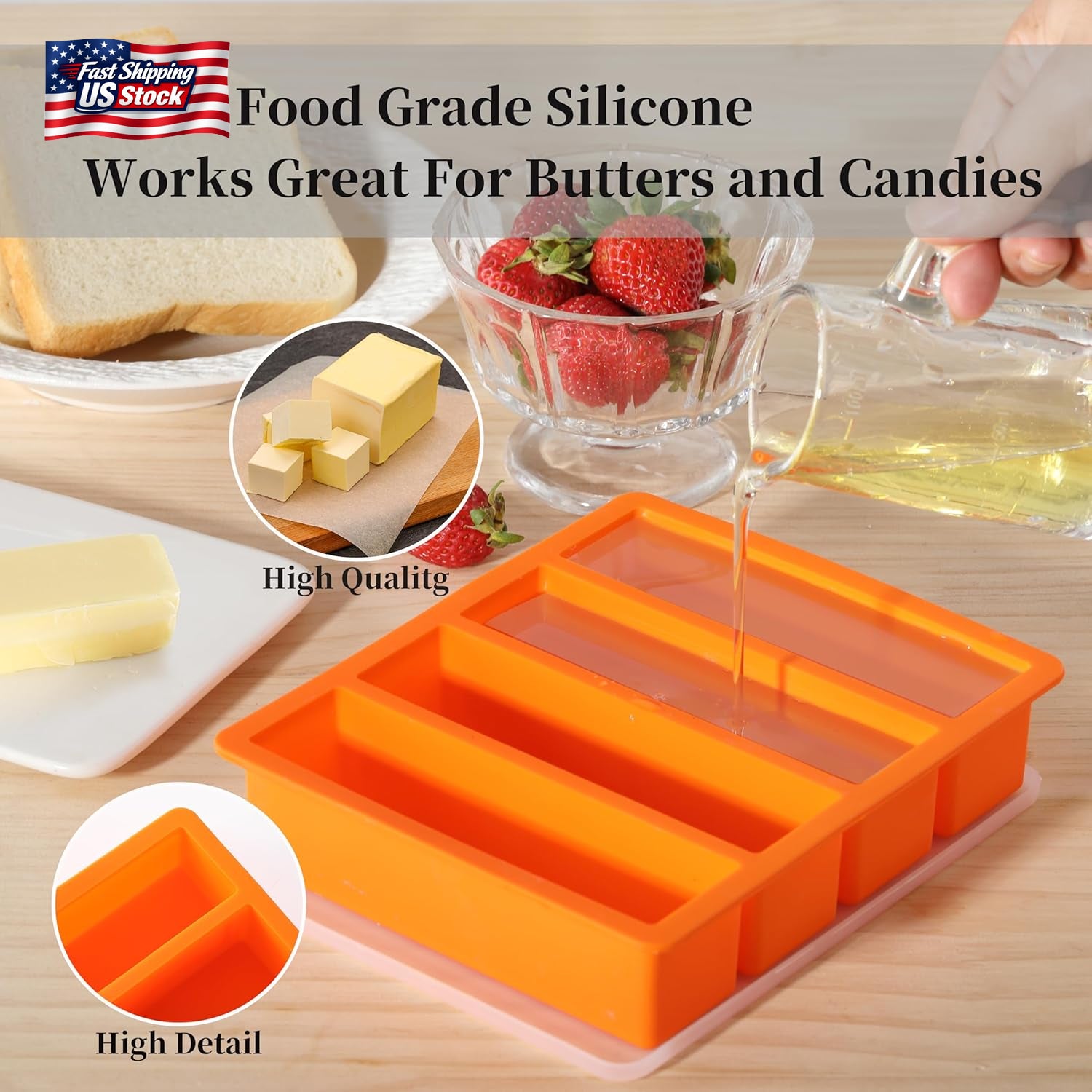 Silicone Butter Mold Tray with Lid Nonstick Chocolate Energy Bar Soap Mold BPA F