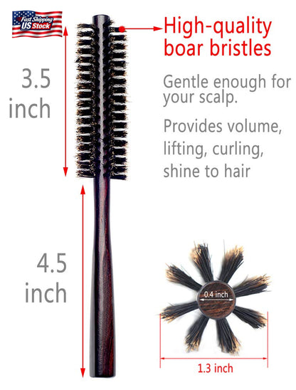PERFEHAIR Small round Hair Brush for Thin or Short Hair, Mini round Boar Bristle