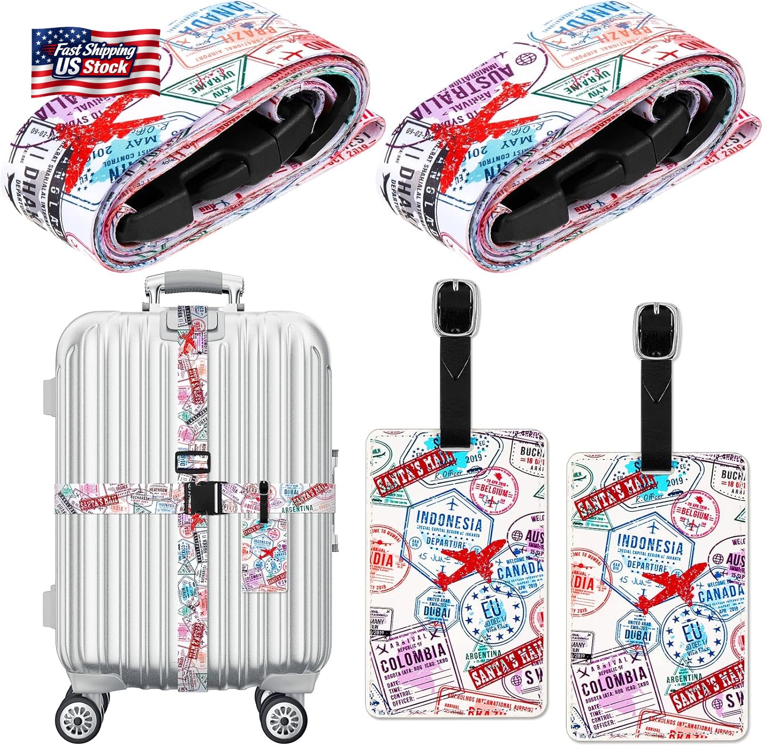4 Pack Luggage Straps Set Adjustable Suitcase Belts with Quick Release Buckle Lu