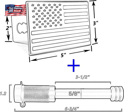 American Flag Trailer Hitch Cover Lock Set 2" Receiver Heavy Duty Aluminum Black