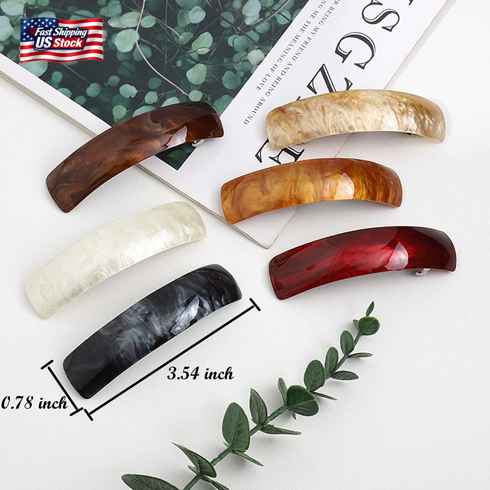 Retro Acrylic Hair Clips Set - 6 Large Pieces Automatic Barrettes and Clasps For