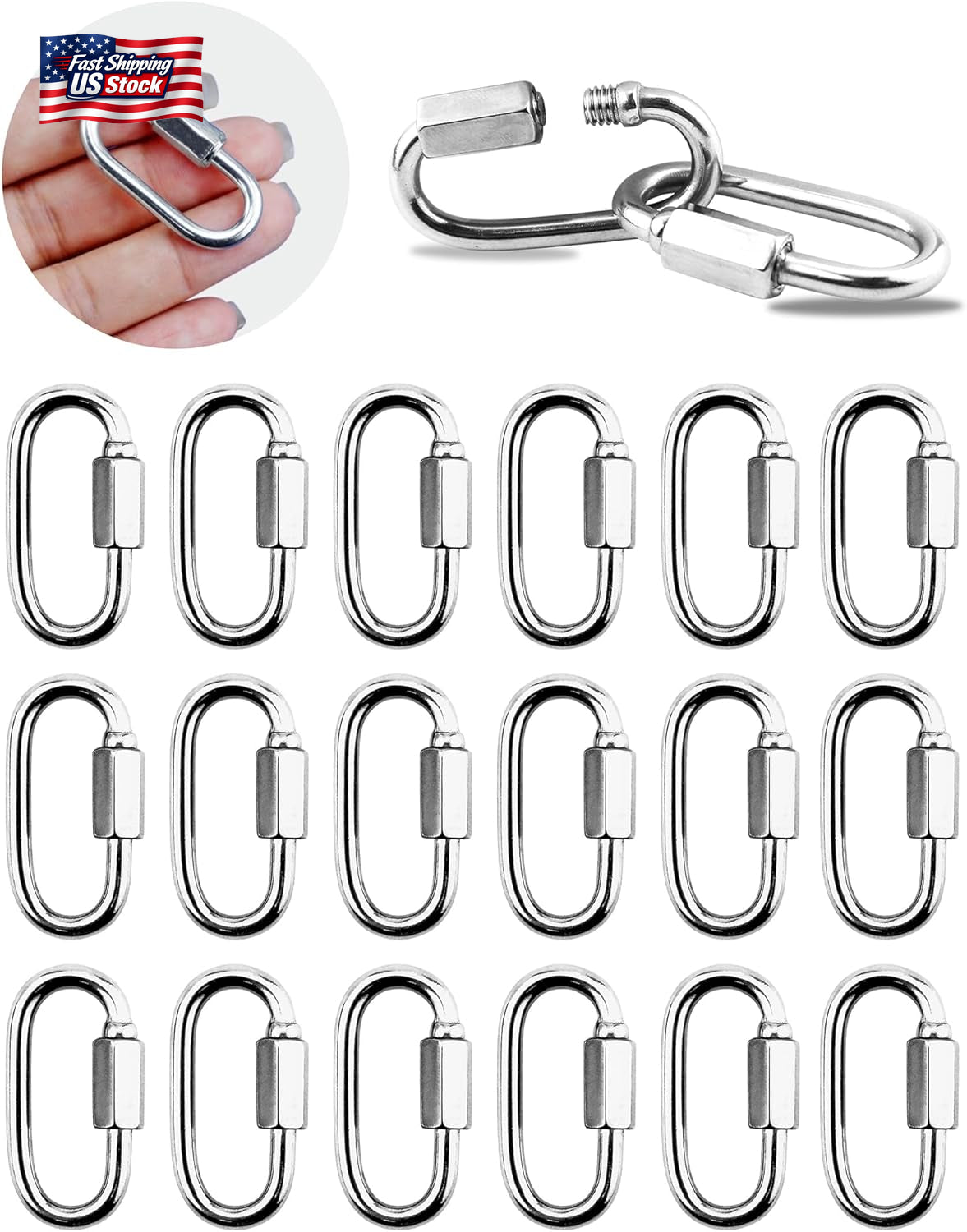 20 Pack Alloy M3.5 Chain Link, 1/8 Inch D Shape Locking Quick Chain Repair Links