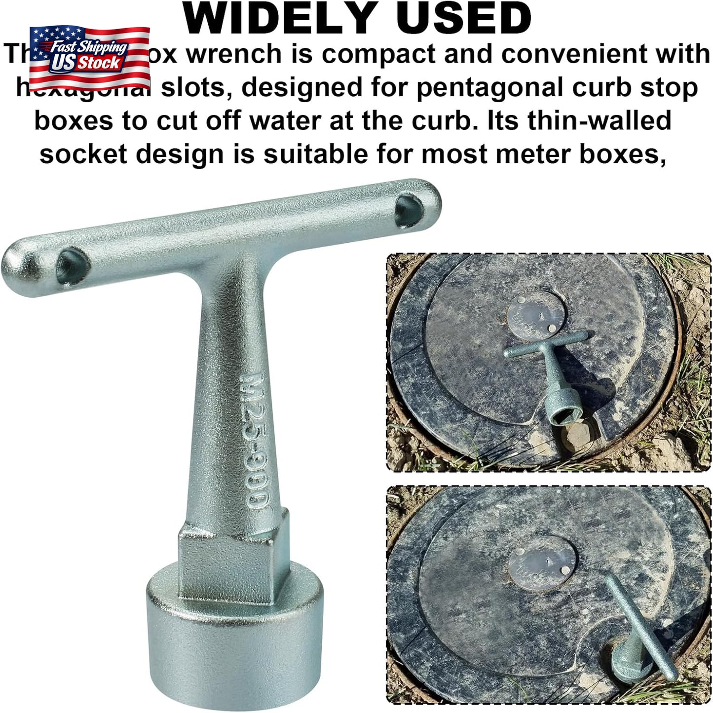 Water Meter Wrench for Pentagon Socket, Curb Stop Wrench, Water Valve Shut off T