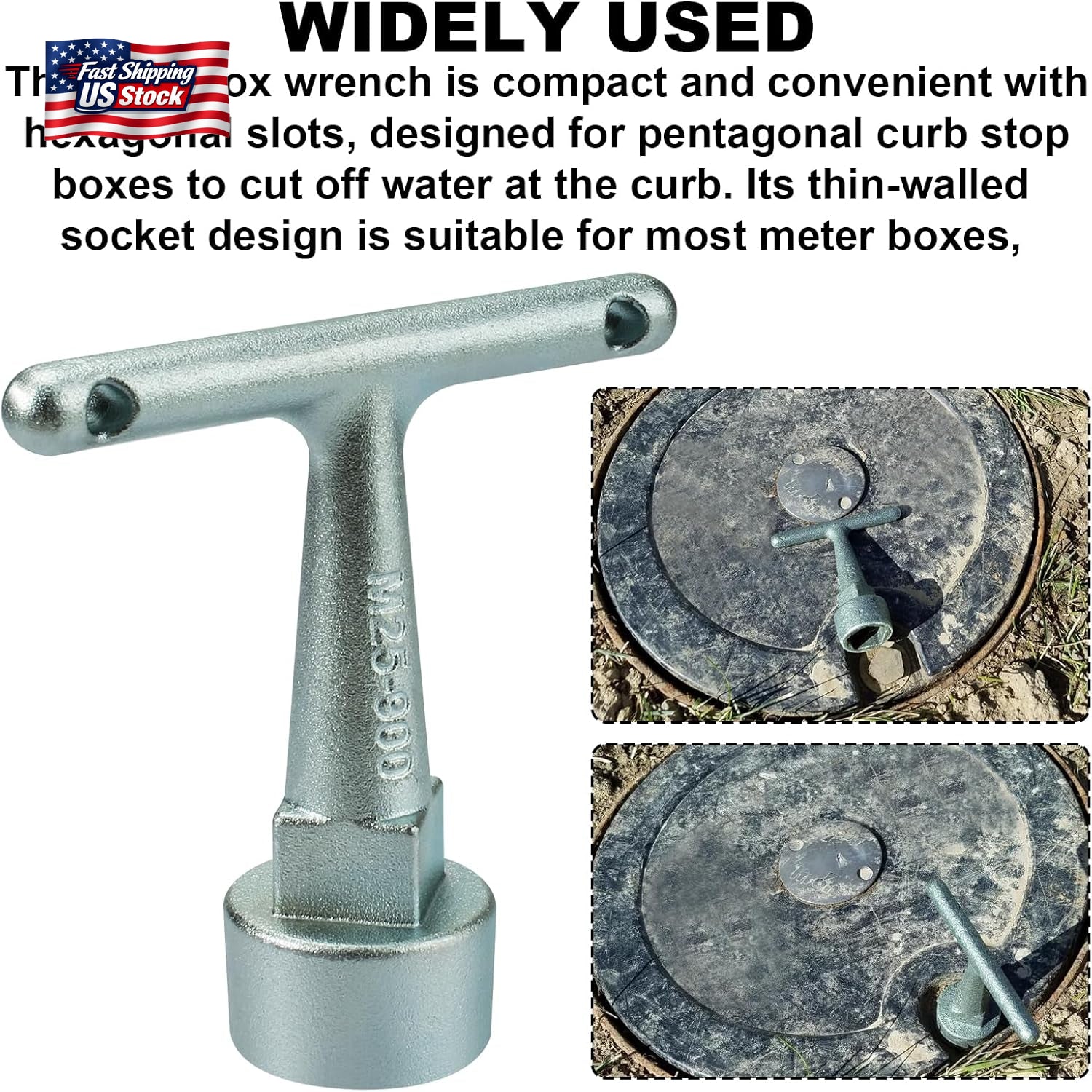 Water Meter Wrench for Pentagon Socket, Curb Stop Wrench, Water Valve Shut off T