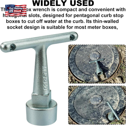 Water Meter Wrench for Pentagon Socket, Curb Stop Wrench, Water Valve Shut off T