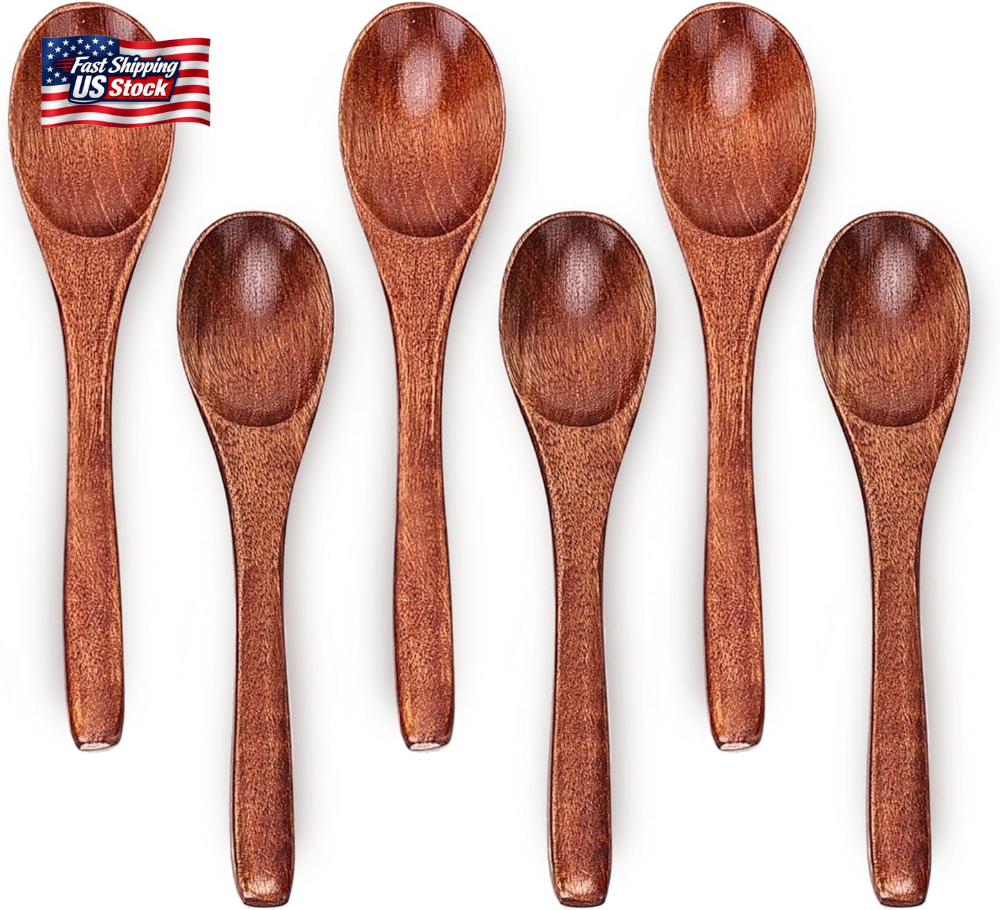 6In Wooden Spoons, 6Pcs Soup Spoons Set, Small Wooden Utensils for Coffee, Tea,