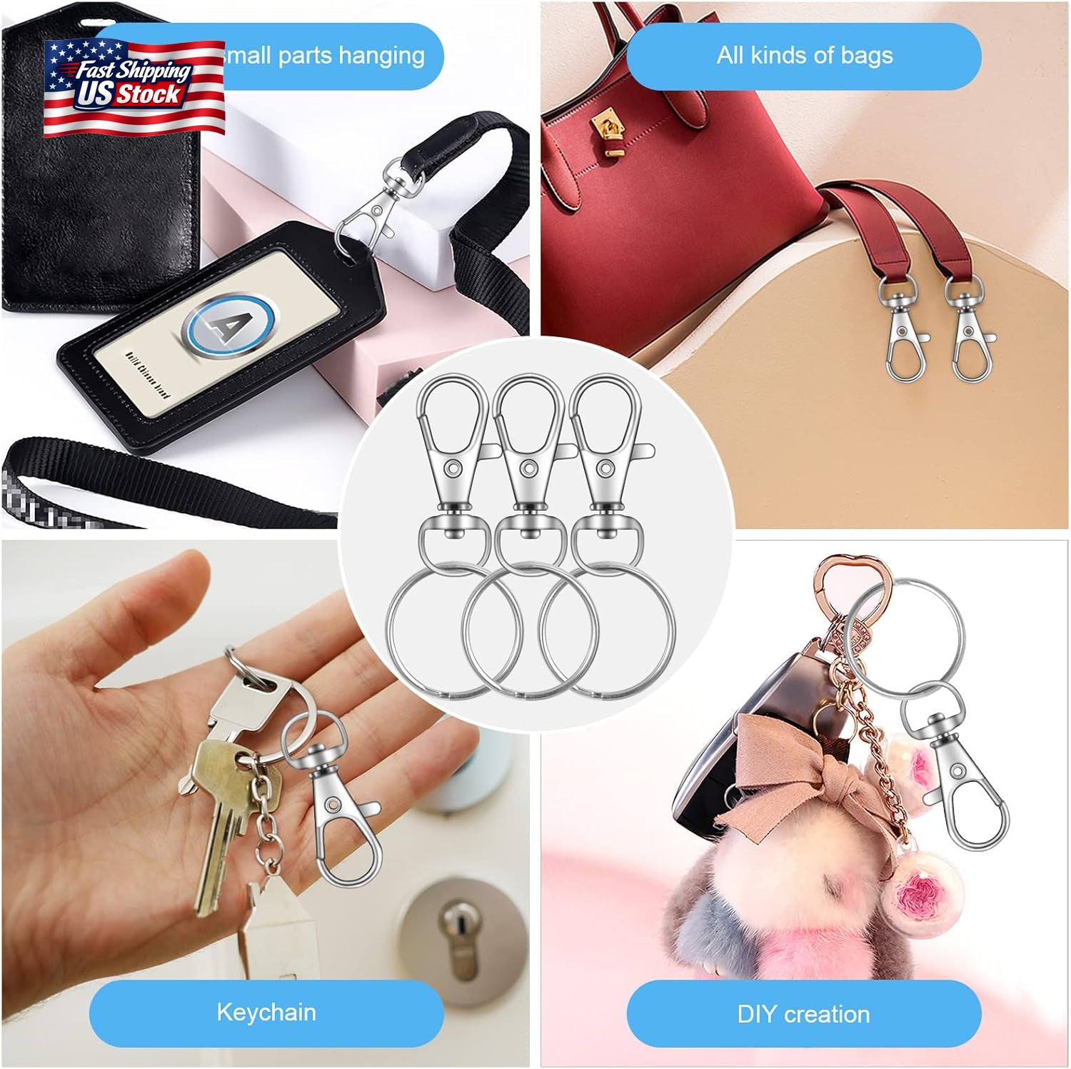 70PCS Swivel Snap Hook Keychain Rings Metal Lobster Clasps for Crafts Lanyards