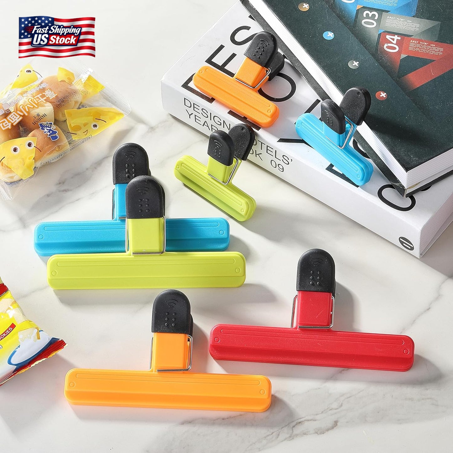 8PCS Chip Bag Clips, HIA Stylish Wide Open Bag Clips for Food Storage, Heavy Sea