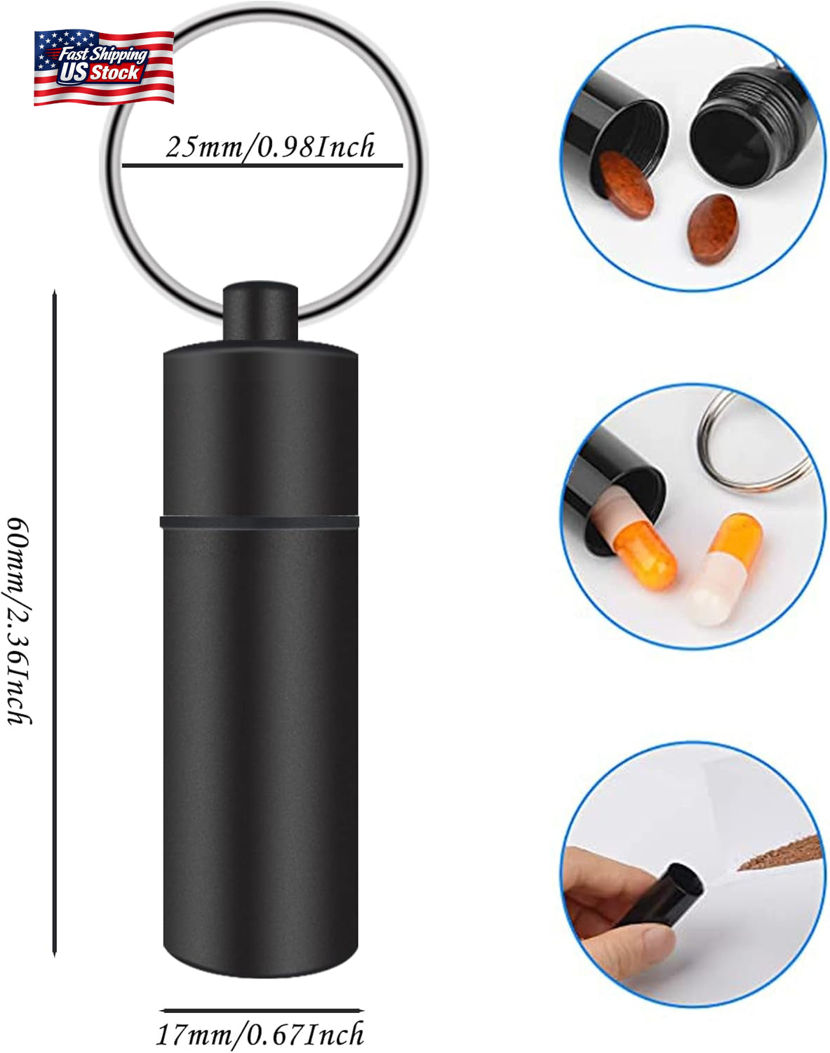 Small Pill Box Waterproof Keychain Pill Holder Portable Travel Pill Container Me