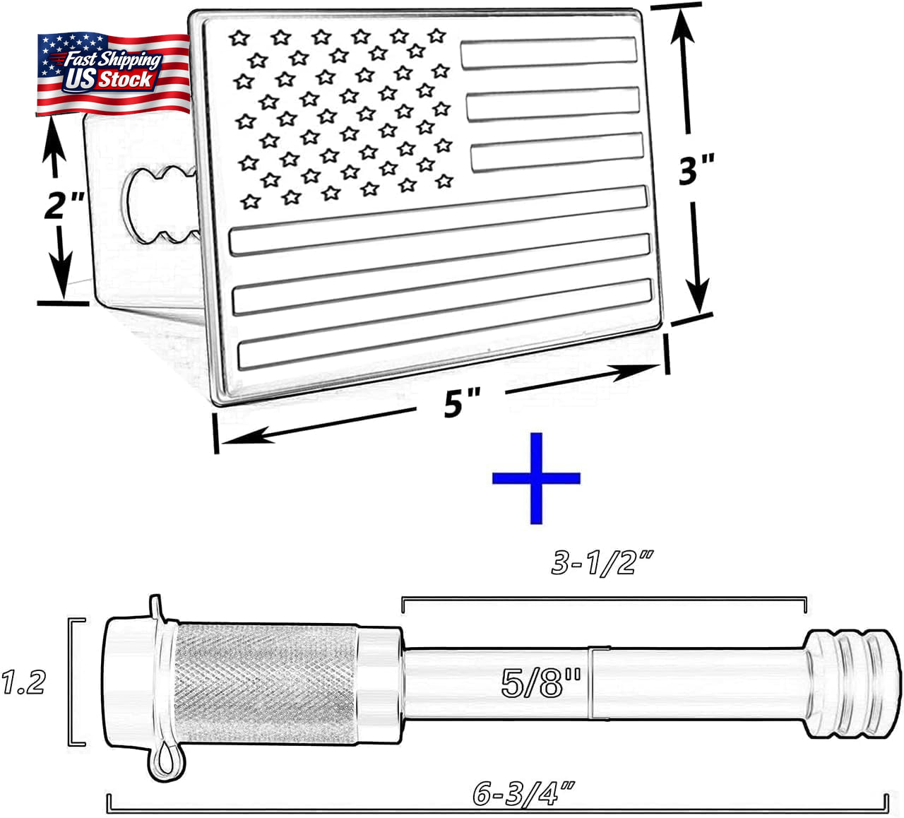 American Flag Trailer Hitch Cover Lock Set 2" Receiver Heavy Duty Aluminum Black
