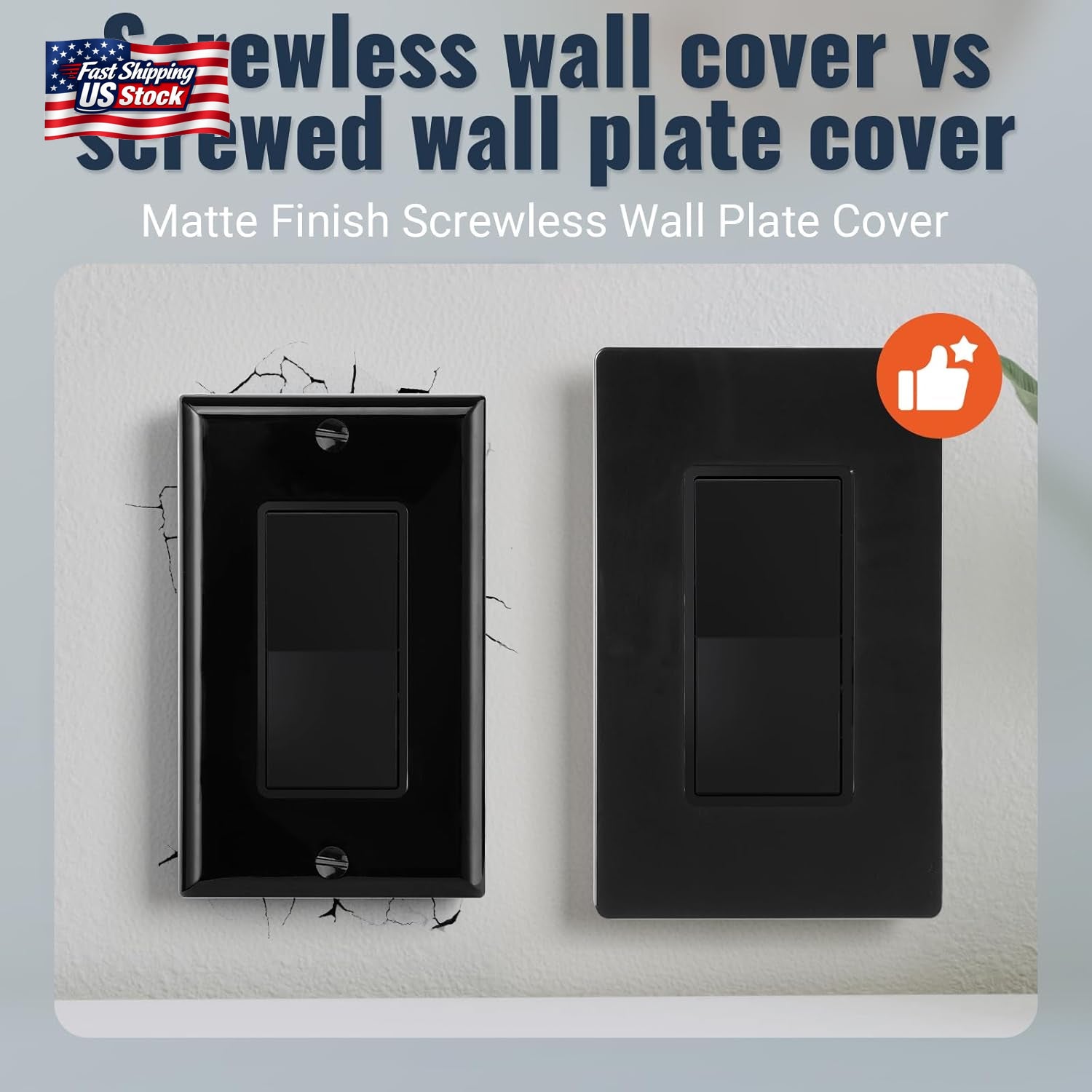 Black Matte Screwless Wall Plate Cover 10 Pack - 1-Gang Light Switch Cover Plate