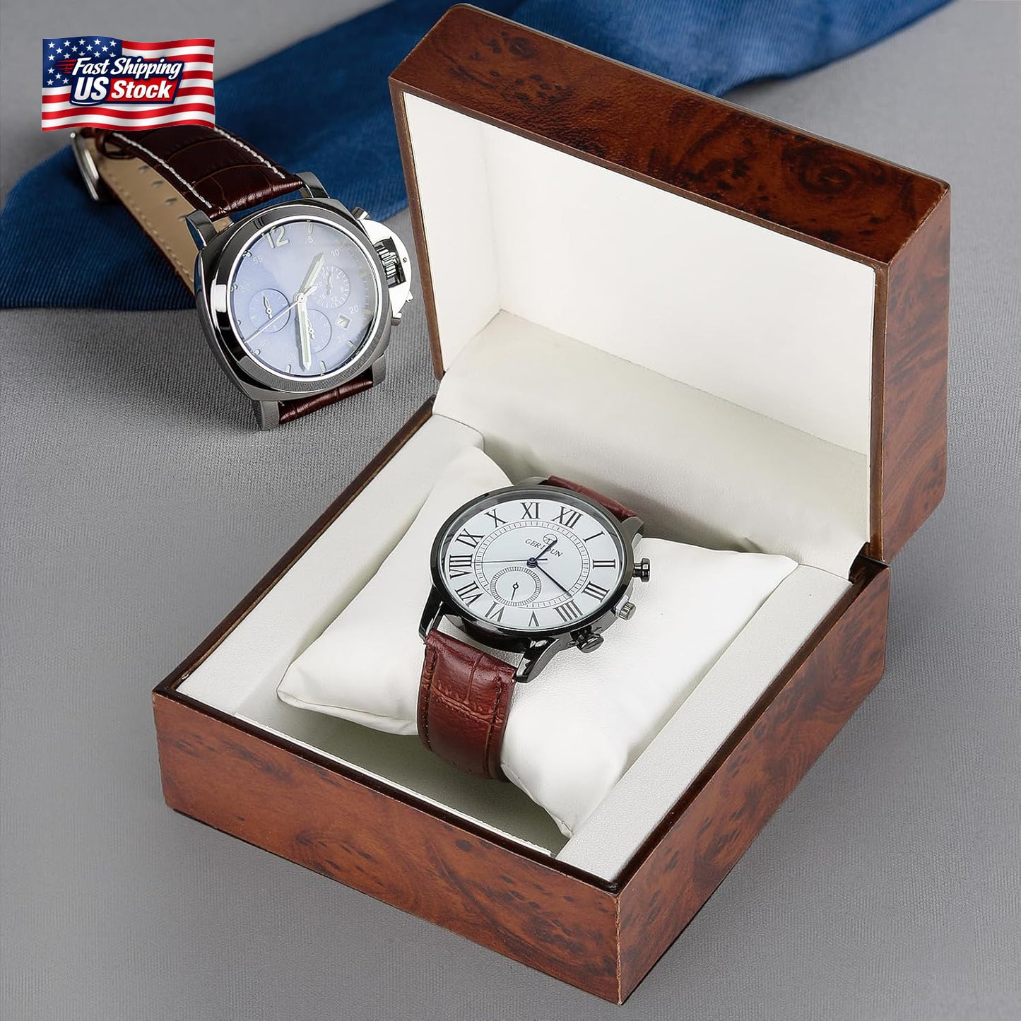 Wooden Single Watch Gift Box with Pillow, Wood Wristwatch Wrist Watch Case Stora