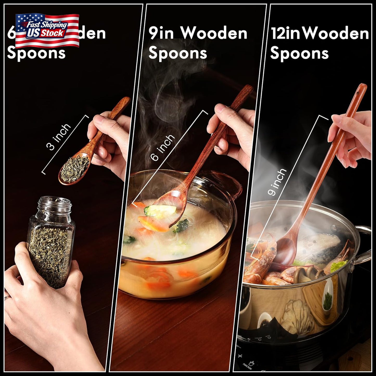 6In Wooden Spoons, 6Pcs Soup Spoons Set, Small Wooden Utensils for Coffee, Tea,