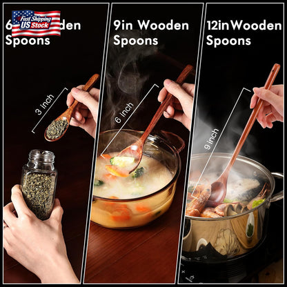 6In Wooden Spoons, 6Pcs Soup Spoons Set, Small Wooden Utensils for Coffee, Tea,