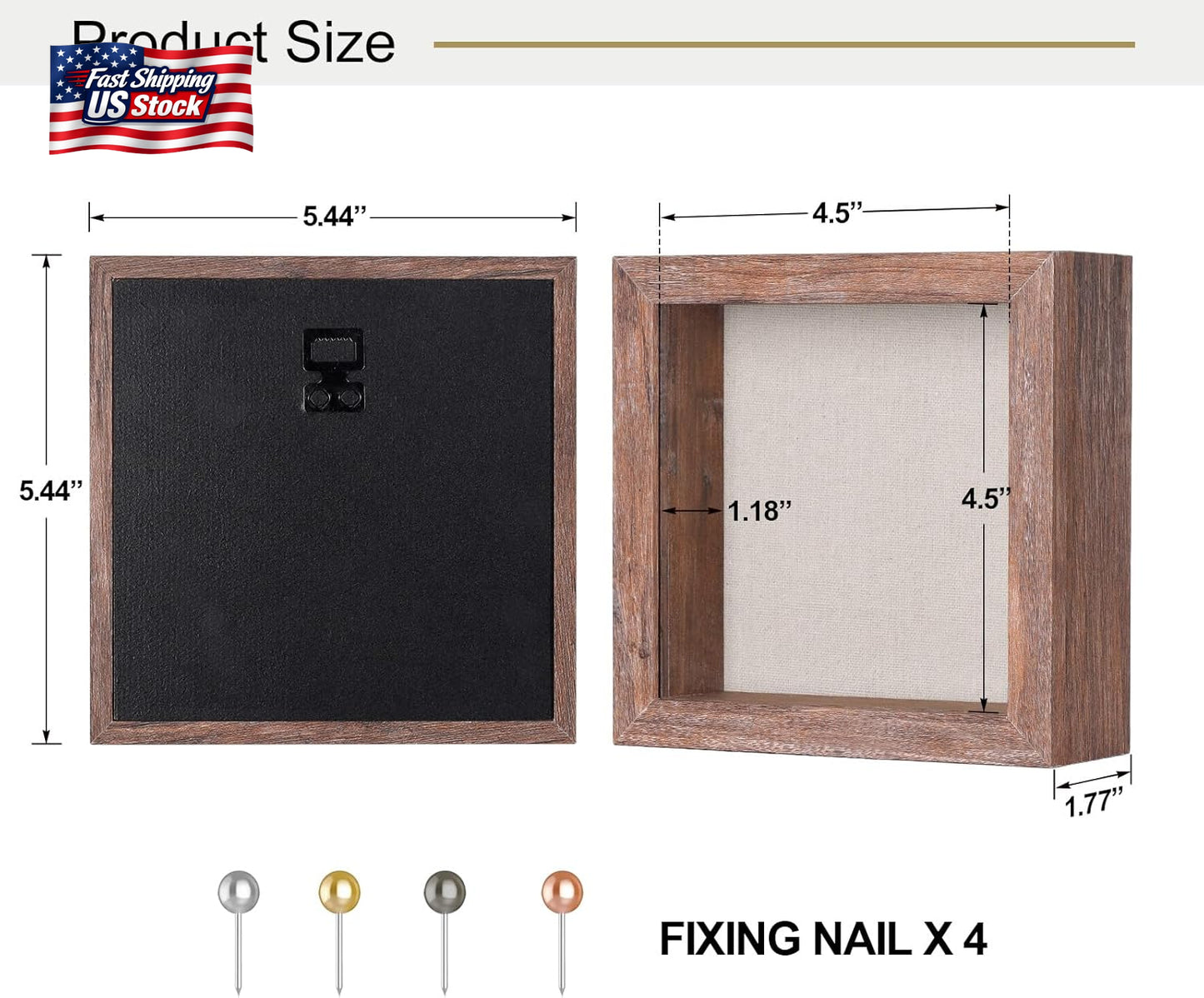 5X5 Small Shadow Box Frame with Linen Back - Sturdy Rustic Memory Display Case O
