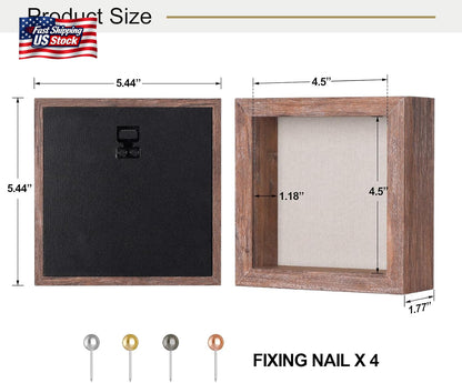5X5 Small Shadow Box Frame with Linen Back - Sturdy Rustic Memory Display Case O