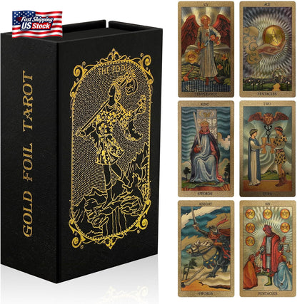 78PCS Gold Foil Tarot Cards Rider Waite Tarot Deck with Guide Book & Storage Box