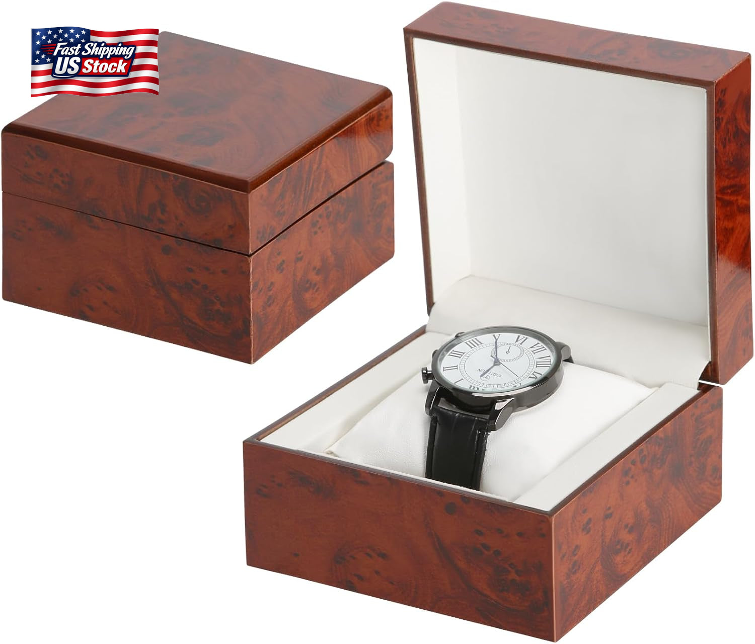 Wooden Single Watch Gift Box with Pillow, Wood Wristwatch Wrist Watch Case Stora