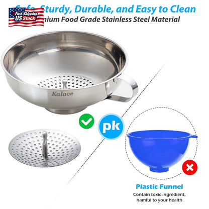 Kalave Canning Funnel, Food Grade Stainless Steel Canning Funnels with Strainer,