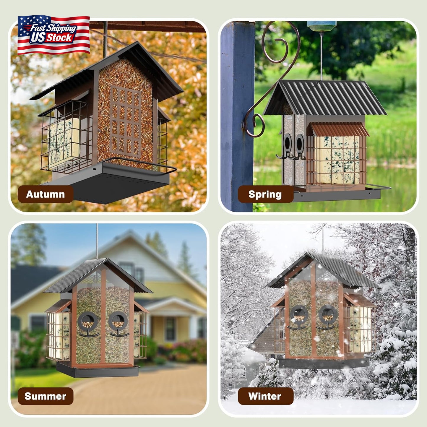 Metal Bird Feeder for Outdoors Double Suet Cage Wild Bird Feeder Squirrel Resist