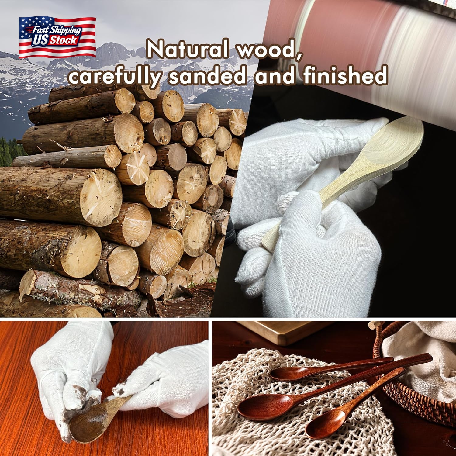 6In Wooden Spoons, 6Pcs Soup Spoons Set, Small Wooden Utensils for Coffee, Tea,