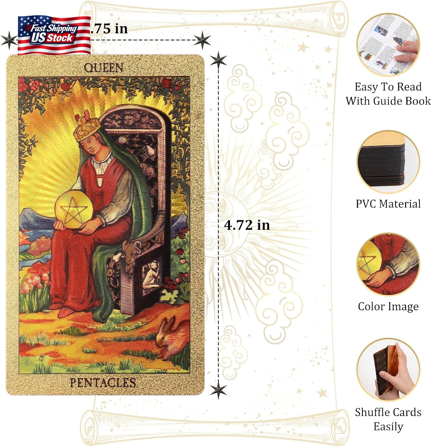 78PCS Gold Foil Tarot Cards Rider Waite Tarot Deck with Guide Book & Storage Box