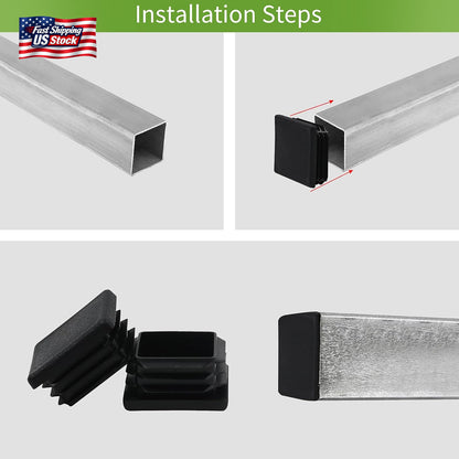 12 Pack 1.5" Square Tube End Caps Plastic Plugs Black Chair Table Leg Inserts