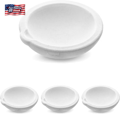 QWORK Ceramic Crucible Bowl, 4 Pcs Quartz Melting Dishes Pot for Melting Casting