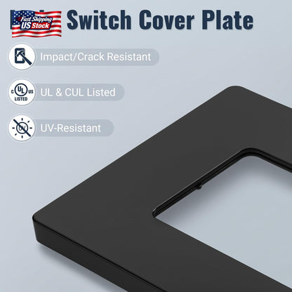 Black Matte Screwless Wall Plate Cover 10 Pack - 1-Gang Light Switch Cover Plate