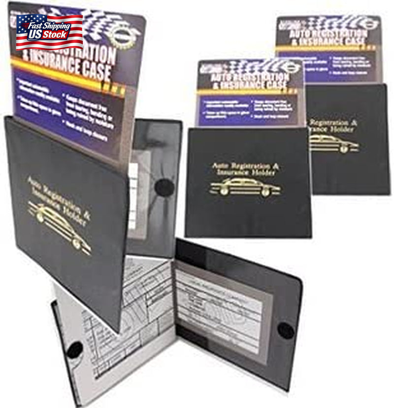 Set of 4 Auto Car Registration Insurance Holder Wallet - Document Id Black Case