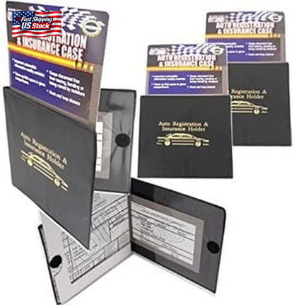 Set of 4 Auto Car Registration Insurance Holder Wallet - Document Id Black Case